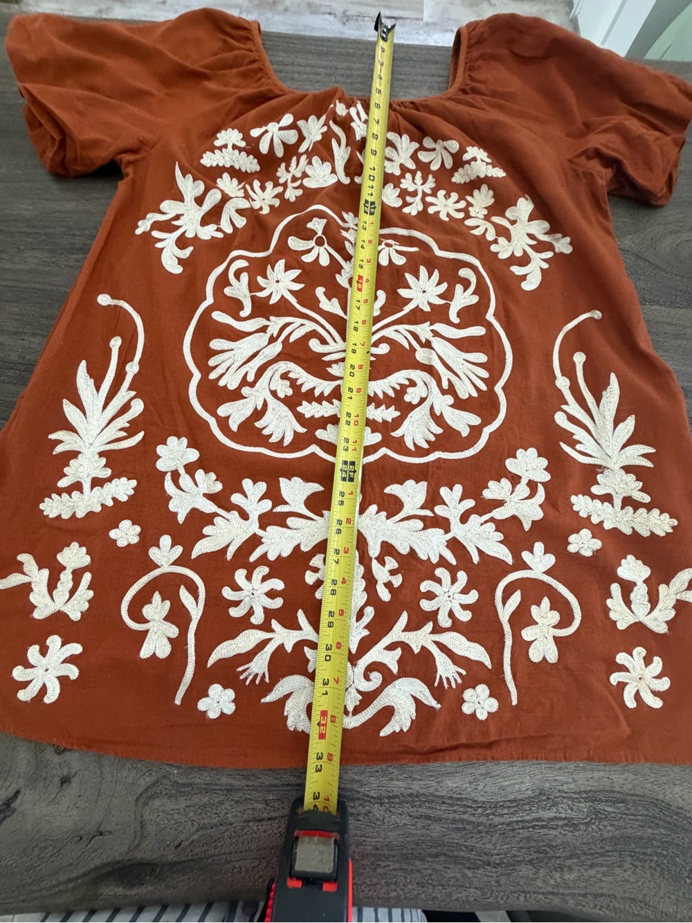 Free People Rust Mini Dress with Cream Embroidery - Picture 7 of 9